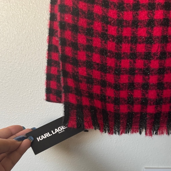 Karl Lagerfeld Red and Black ✨ glitter Scarf with Eiffel Tower Paris Design - Picture 8 of 11